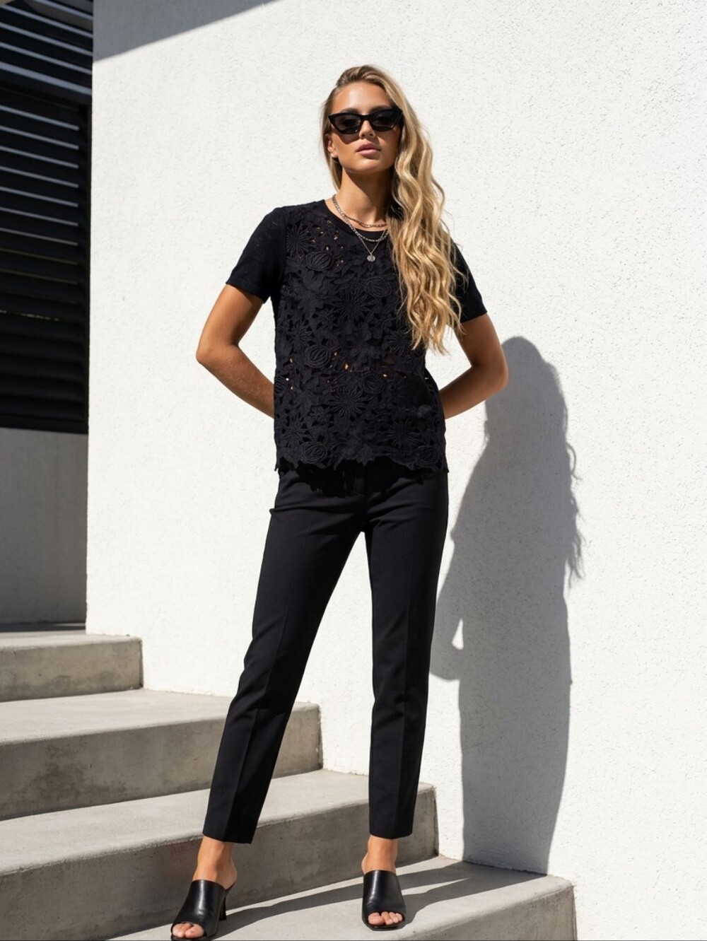 Tory Burch Black Short-Sleeve Floral Lace Tee